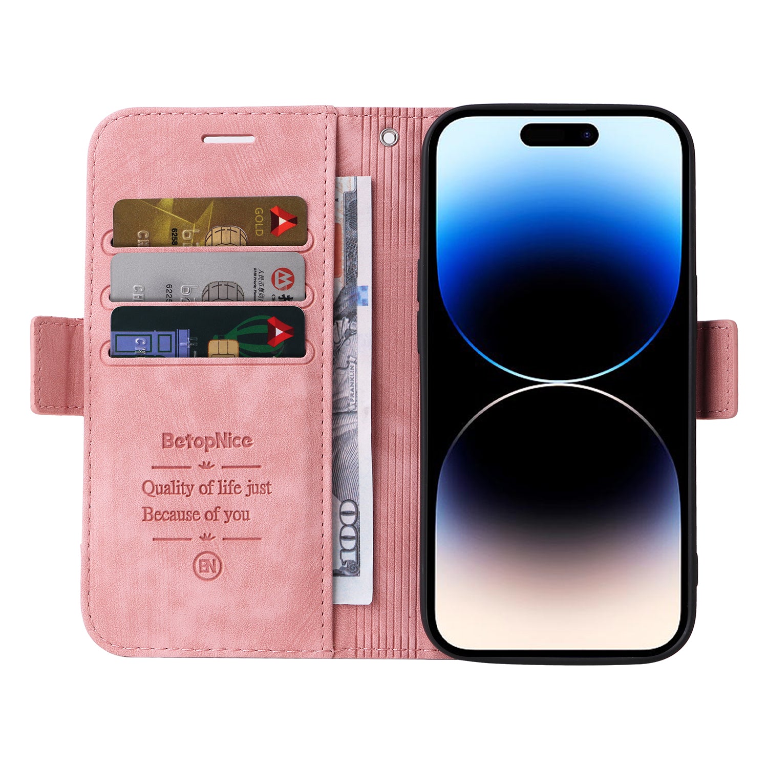 Uniqkart 001 For iPhone 15 Pro Multifunction Wallet Cell Phone Case Shockproof PU Leather Stand Cover - Pink Uniqkart 001 For iPhone 15 Pro Multifunction Wallet Cell Phone Case Shockproof PU Leather Stand Cover - Pink